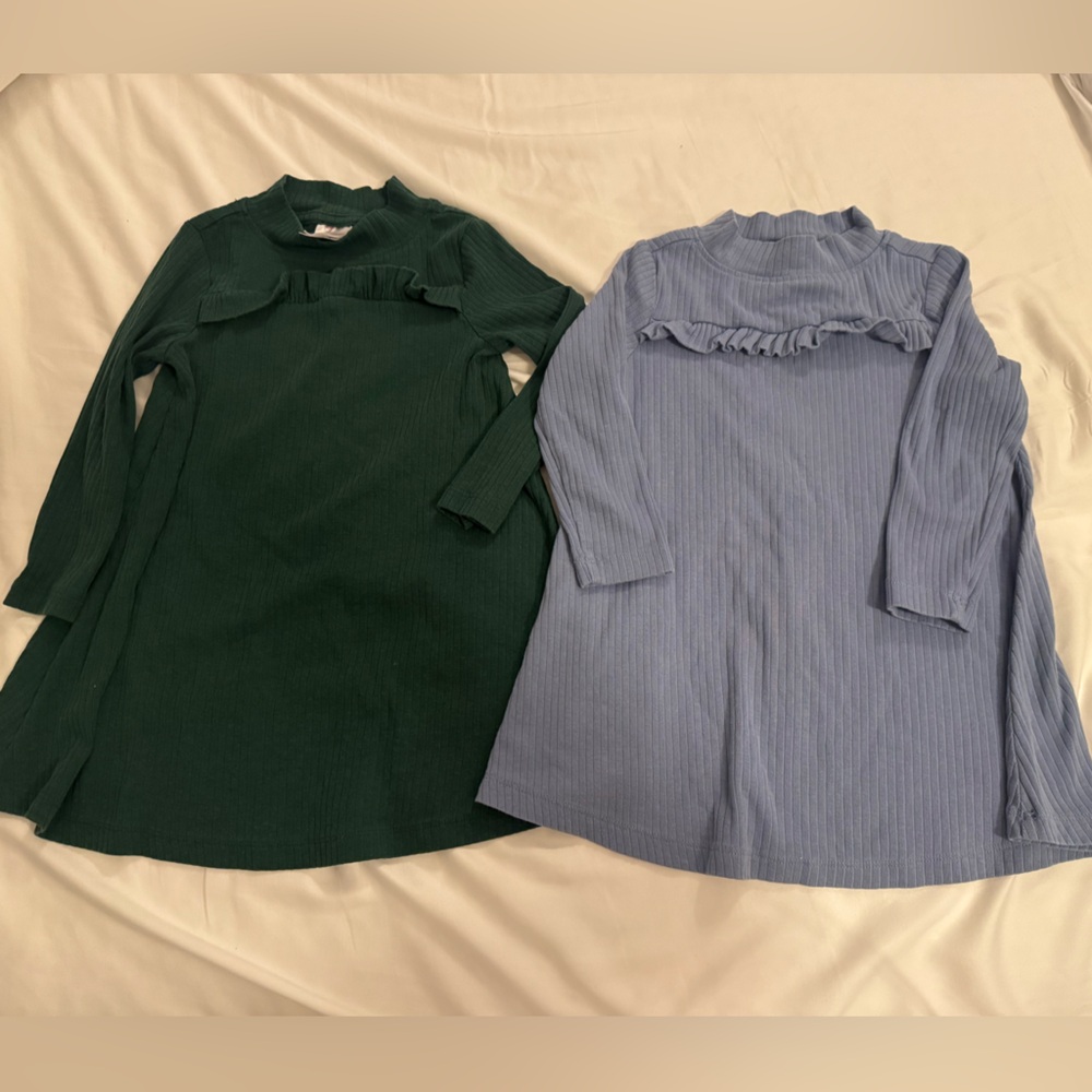 Bundle - Hanna Andersson Mock Turtleneck Dress Deep Green & Slate Blue